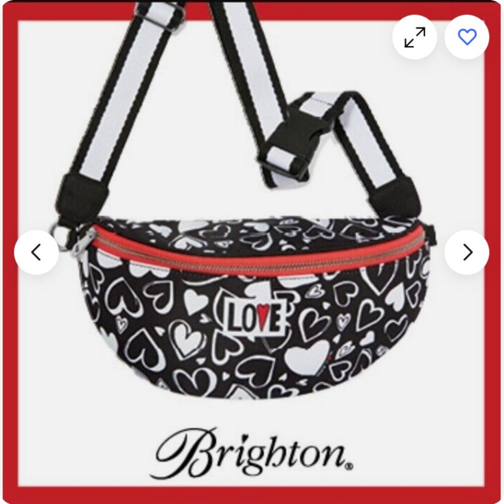 Brighton Endless Love Nylon Black & White Crossbody Pouch Fanny Pack Belt Bag